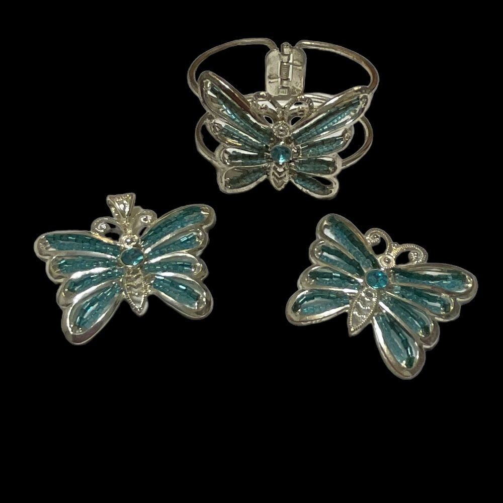 Vintage Butterfly Bracelet Pendant Set